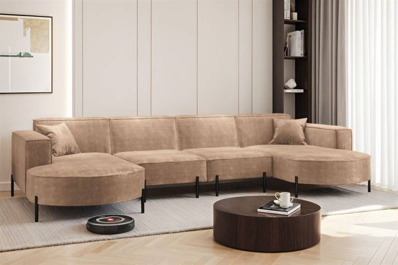 Wohnlandschaft U-Form Sofa VALENCIA XL in Stoff Noel Beige von Fun Möbel