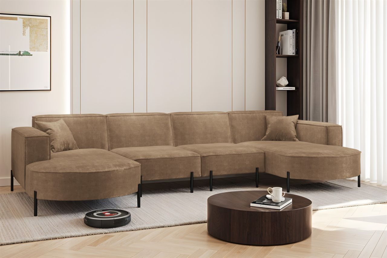 Wohnlandschaft U-Form Sofa VALENCIA XL in Stoff Noel Braun Wohnlandschaft U-Form Sofa VALENCIA XL in Stoff Noel Braun von Fun Möbel