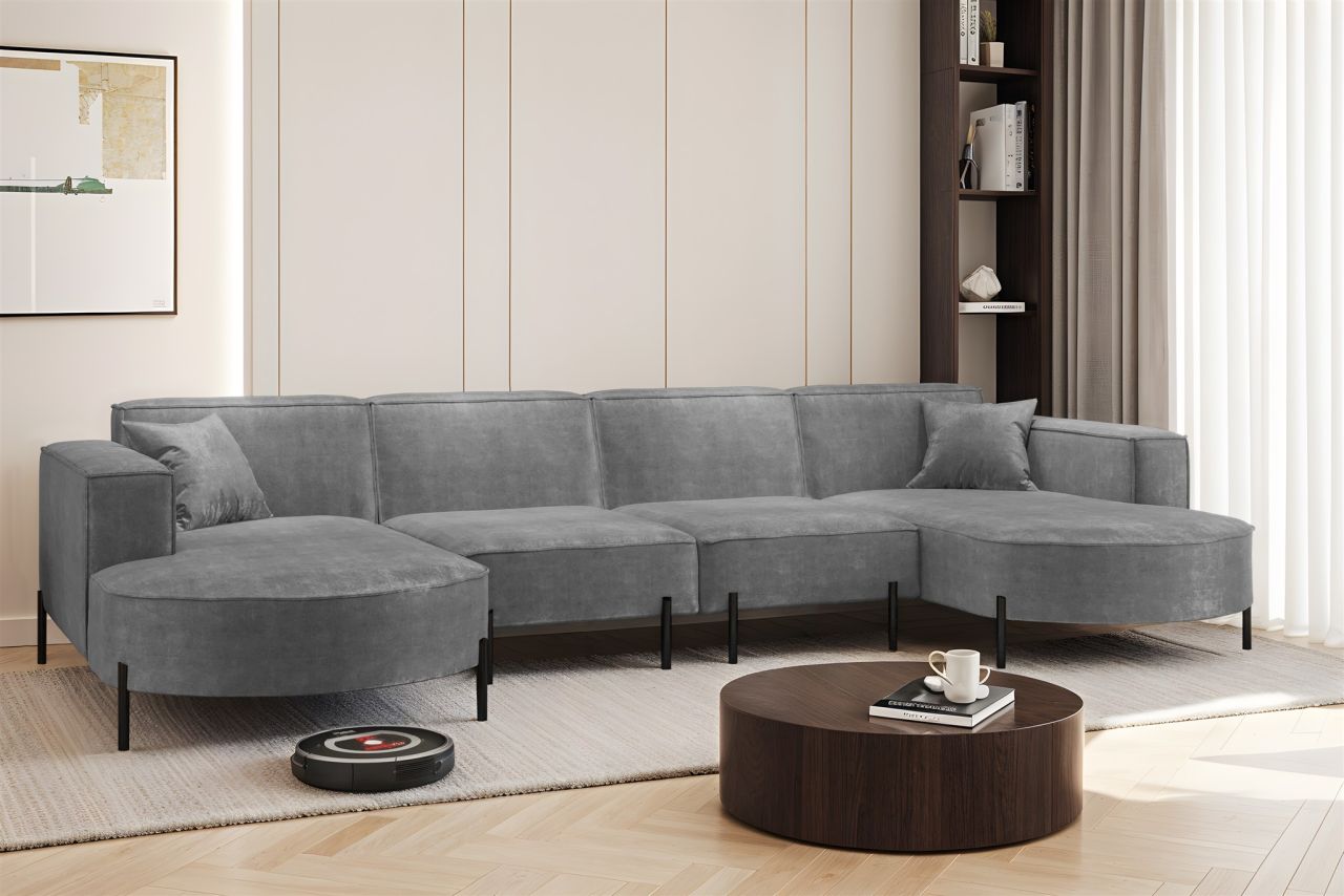 Wohnlandschaft U-Form Sofa VALENCIA XL in Stoff Noel Grau Wohnlandschaft U-Form Sofa VALENCIA XL in Stoff Noel Grau von Fun Möbel