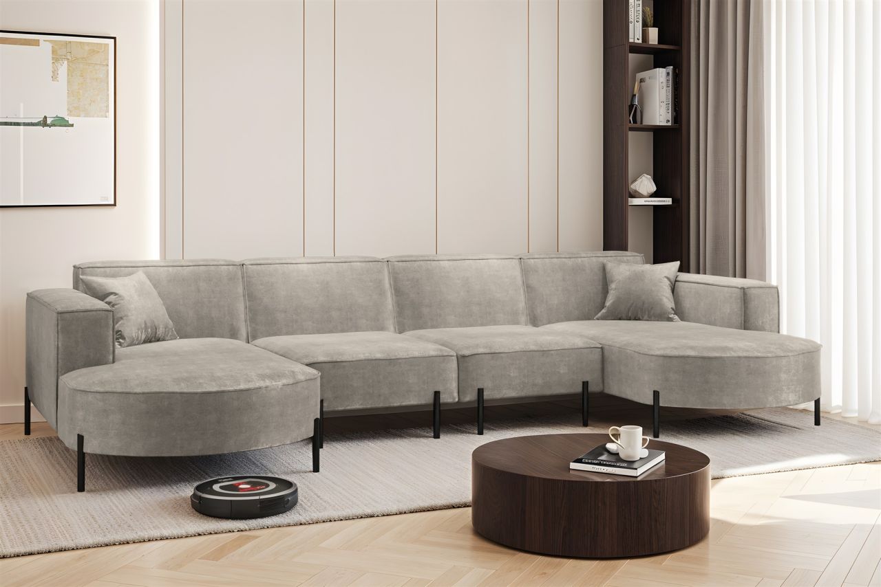 Wohnlandschaft U-Form Sofa VALENCIA XL in Stoff Noel Hellgrau Wohnlandschaft U-Form Sofa VALENCIA XL in Stoff Noel Hellgrau von Fun Möbel