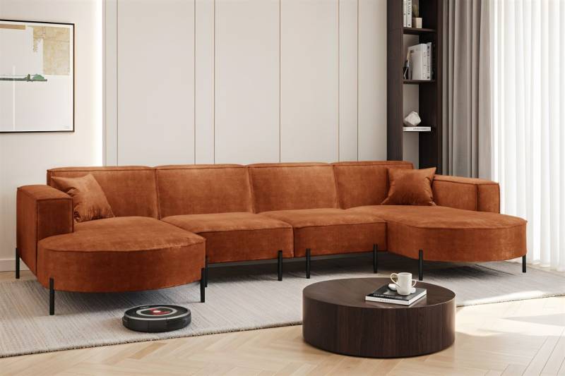 Wohnlandschaft U-Form Sofa VALENCIA XL in Stoff Noel Ziegelrot von Fun Möbel