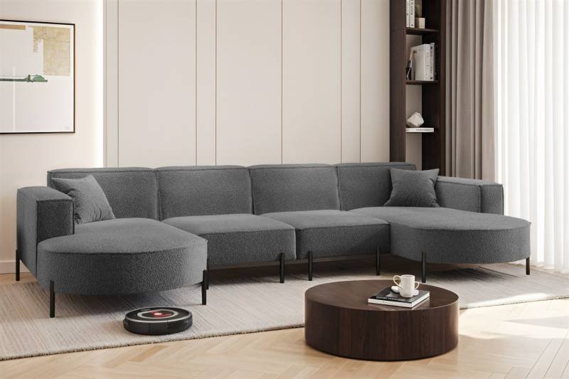 Wohnlandschaft U-Form Sofa VALENCIA XL in Stoff Quelle Dunkelgrau von Fun Möbel
