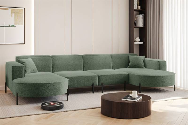 Wohnlandschaft U-Form Sofa VALENCIA XL in Stoff Quelle Grün von Fun Möbel