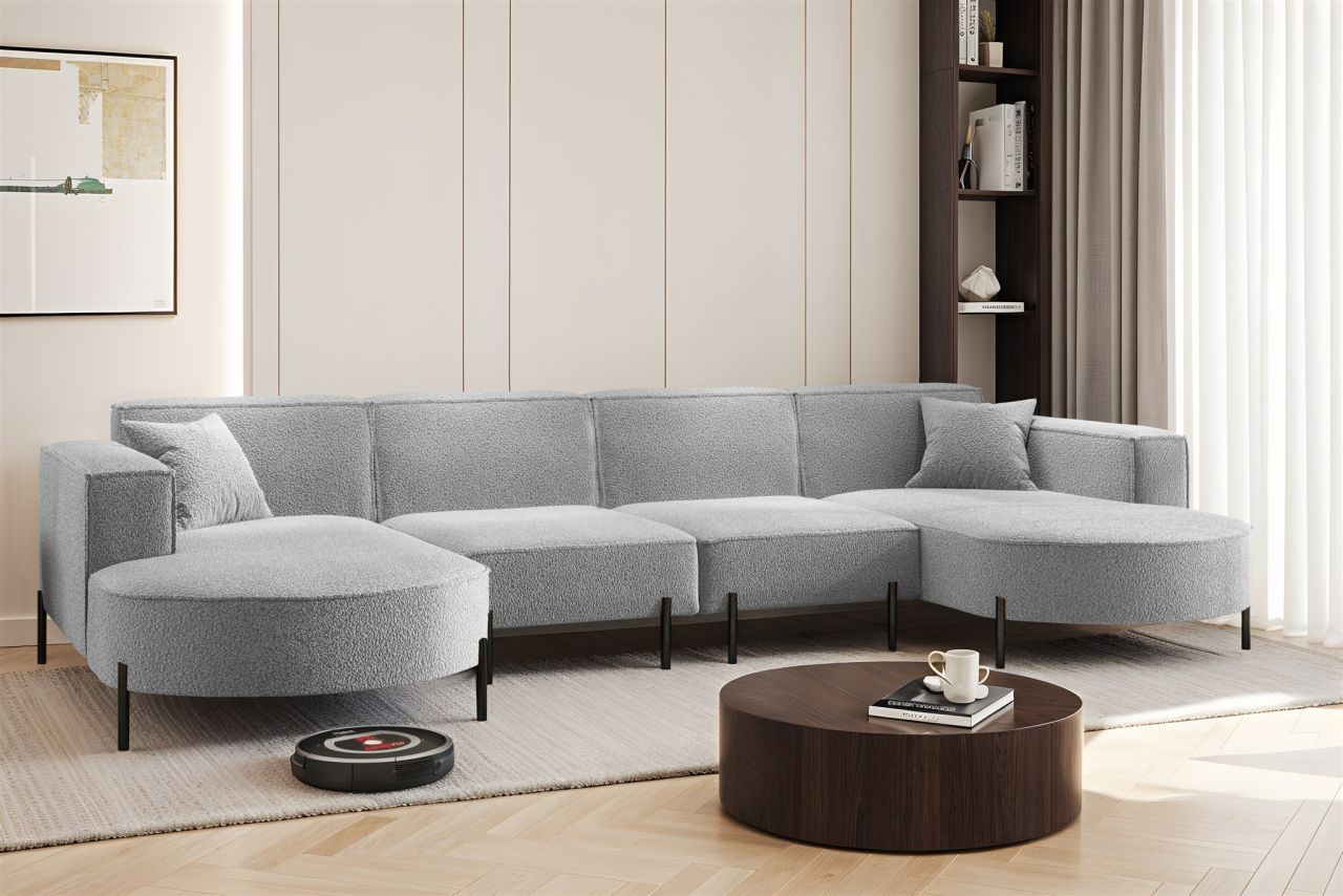 Wohnlandschaft U-Form Sofa VALENCIA XL in Stoff Quelle Hellgrau Wohnlandschaft U-Form Sofa VALENCIA XL in Stoff Quelle Hellgrau von Fun Möbel
