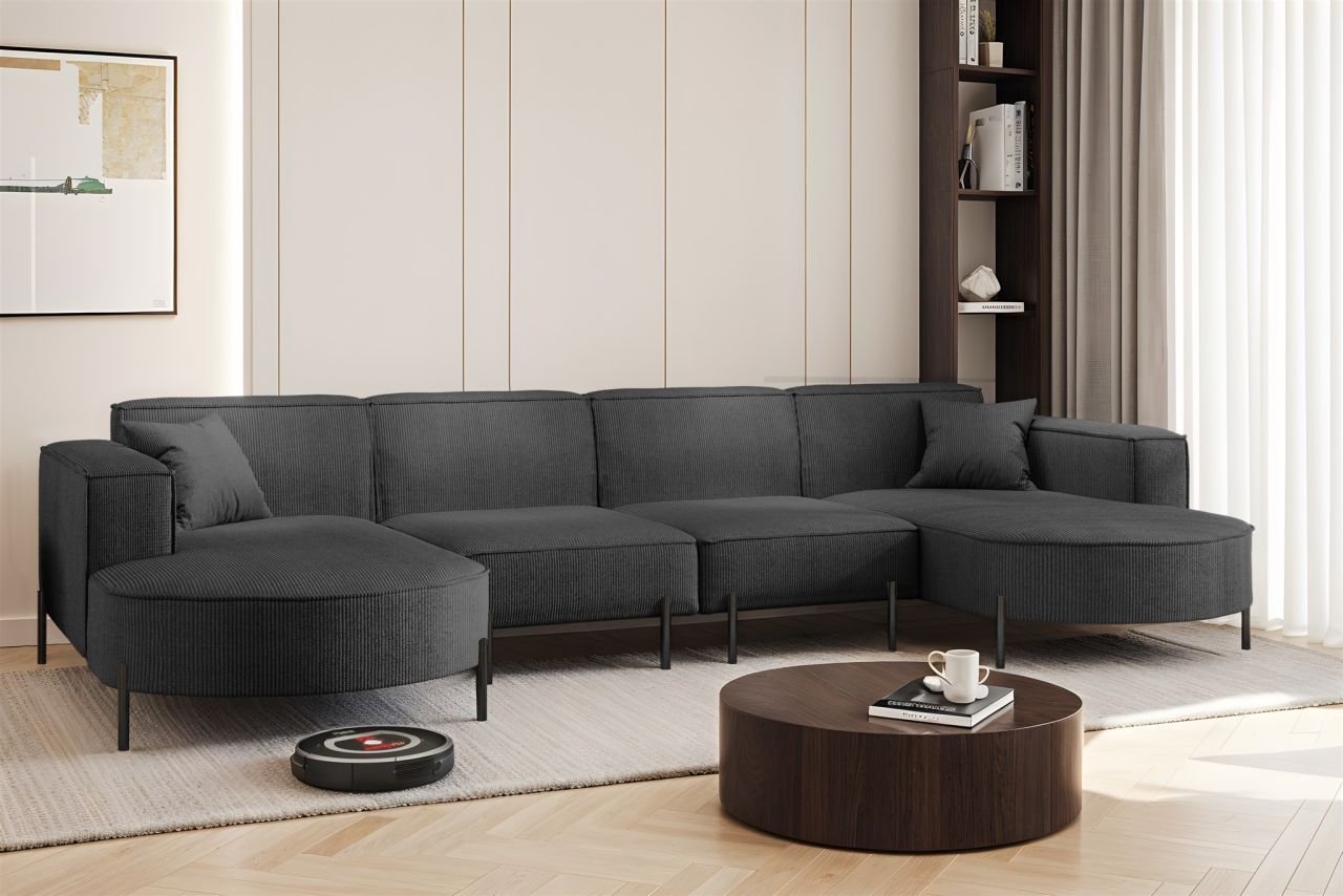 Wohnlandschaft U-Form Sofa VALENCIA XL in Stoff Scala Anthrazit von Fun Möbel