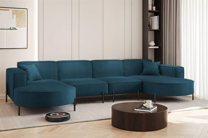 Wohnlandschaft U-Form Sofa VALENCIA XL in Stoff Scala Blau von Fun Möbel