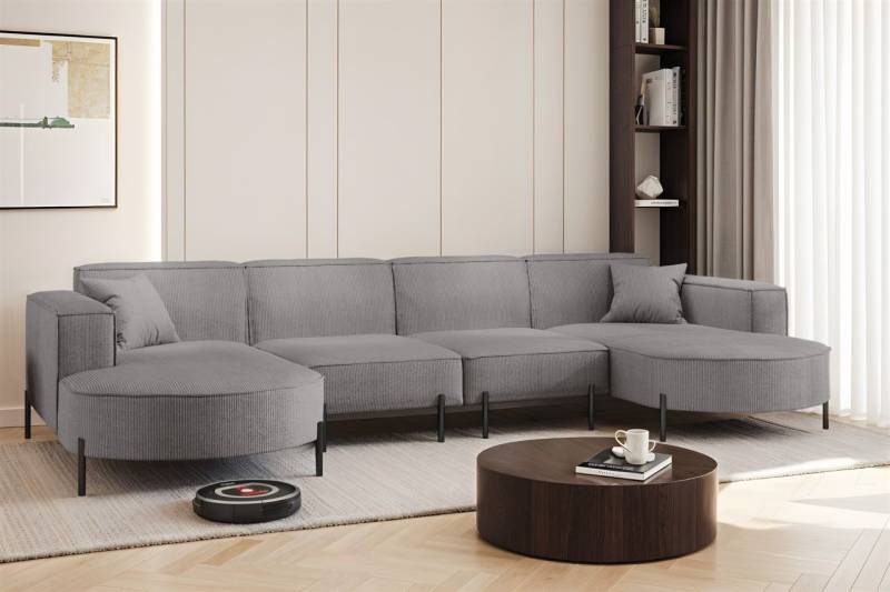 Wohnlandschaft U-Form Sofa VALENCIA XL in Stoff Scala Grau von Fun Möbel