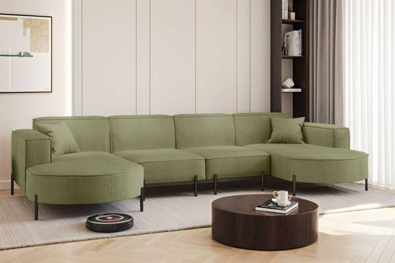 Wohnlandschaft U-Form Sofa VALENCIA XL in Stoff Scala Kiwi von Fun Möbel