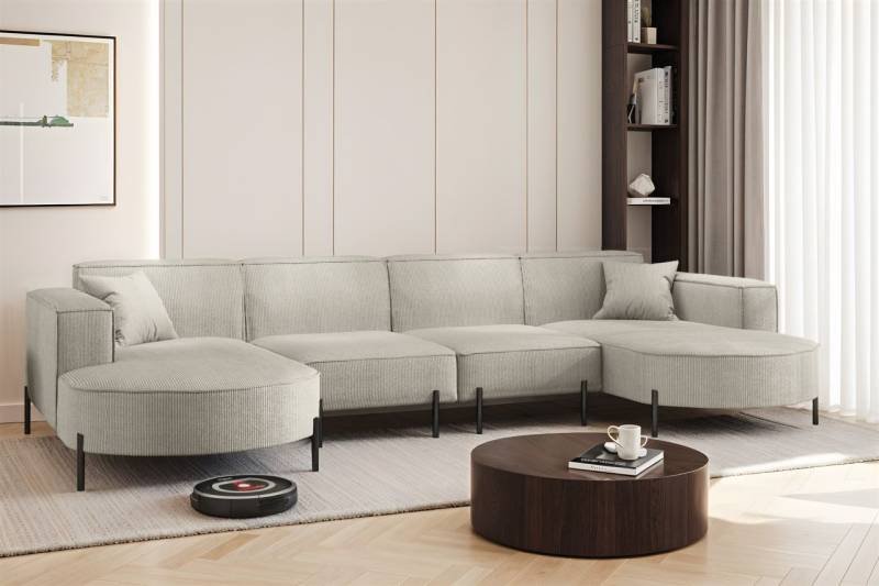 Wohnlandschaft U-Form Sofa VALENCIA XL in Stoff Scala Sand von Fun Möbel