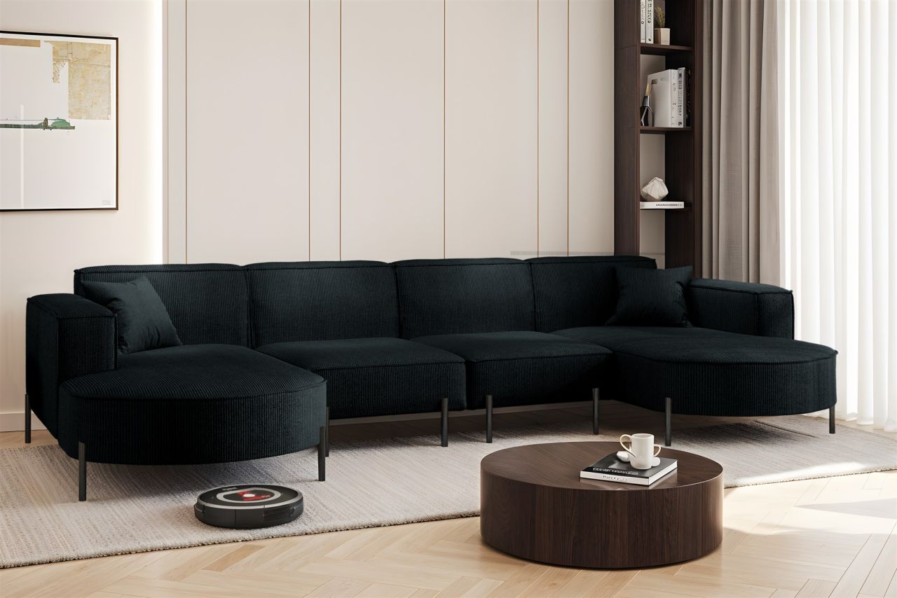 Wohnlandschaft U-Form Sofa VALENCIA XL in Stoff Scala Schwarz Wohnlandschaft U-Form Sofa VALENCIA XL in Stoff Scala Schwarz von Fun Möbel