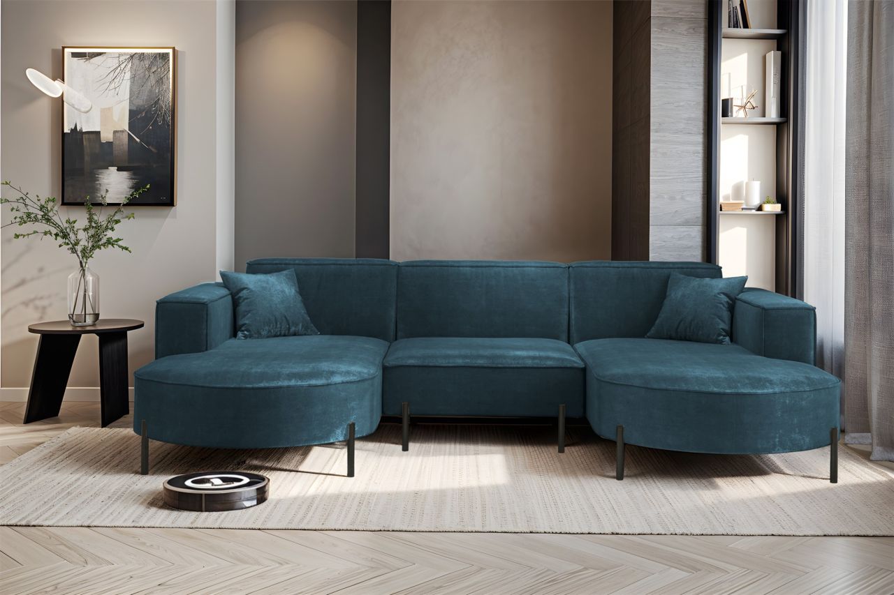 Wohnlandschaft U-Form Sofa VALENCIA in Stoff Noel Blau Wohnlandschaft U-Form Sofa VALENCIA in Stoff Noel Blau von Fun Möbel