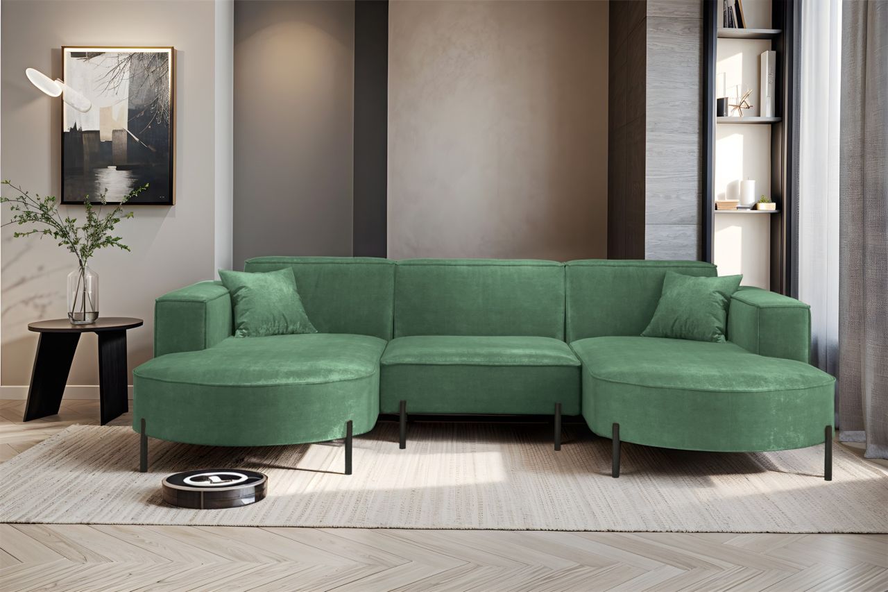 Wohnlandschaft U-Form Sofa VALENCIA in Stoff Noel Grün Wohnlandschaft U-Form Sofa VALENCIA in Stoff Noel Grün von Fun Möbel