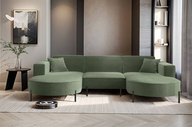 Wohnlandschaft U-Form Sofa VALENCIA in Stoff Quelle Grün von Fun Möbel
