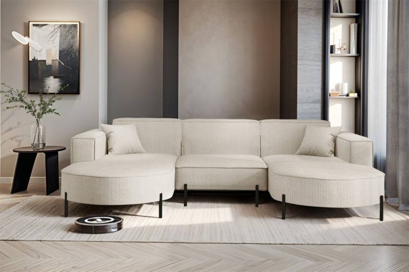 Wohnlandschaft U-Form Sofa VALENCIA in Stoff Scala Sand von Fun Möbel