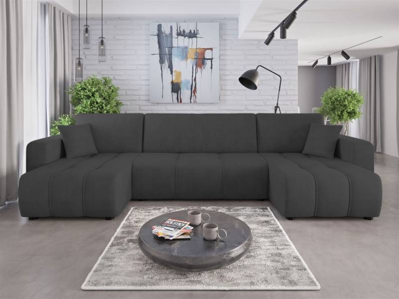 Wohnlandschaft mit Schlaffunktion DAGNY Sofa U-Form in Stoff Cosmic Anthrazit von Fun Möbel