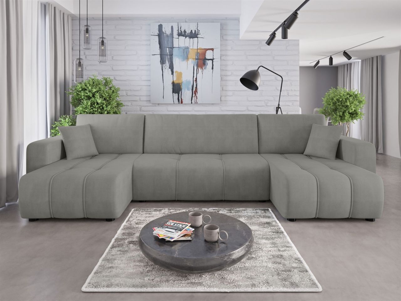 Wohnlandschaft mit Schlaffunktion DAGNY Sofa U-Form in Stoff Cosmic Hellgrau Wohnlandschaft mit Schlaffunktion DAGNY Sofa U-Form in Stoff Cosmic Hellgrau von Fun Möbel