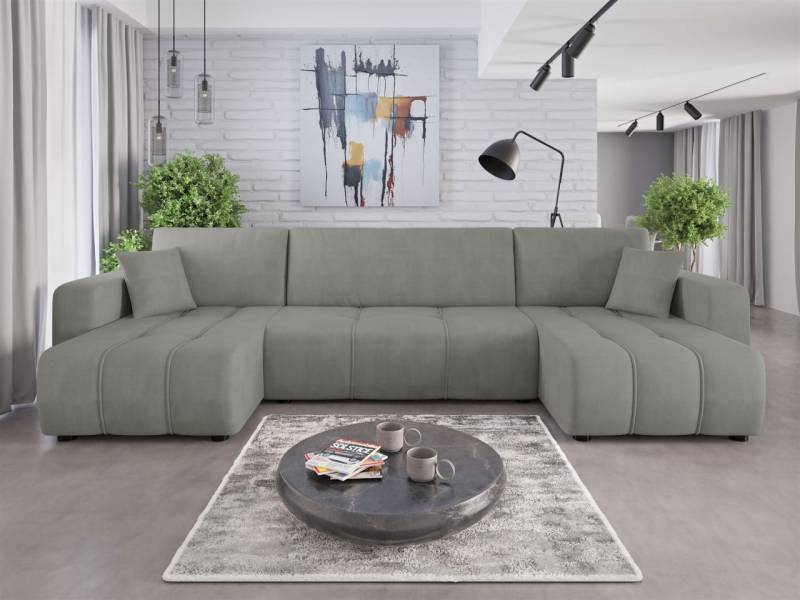 Wohnlandschaft mit Schlaffunktion DAGNY Sofa U-Form in Stoff Cosmic Hellgrau Wohnlandschaft mit Schlaffunktion DAGNY Sofa U-Form in Stoff Cosmic Hellgrau von Fun Möbel