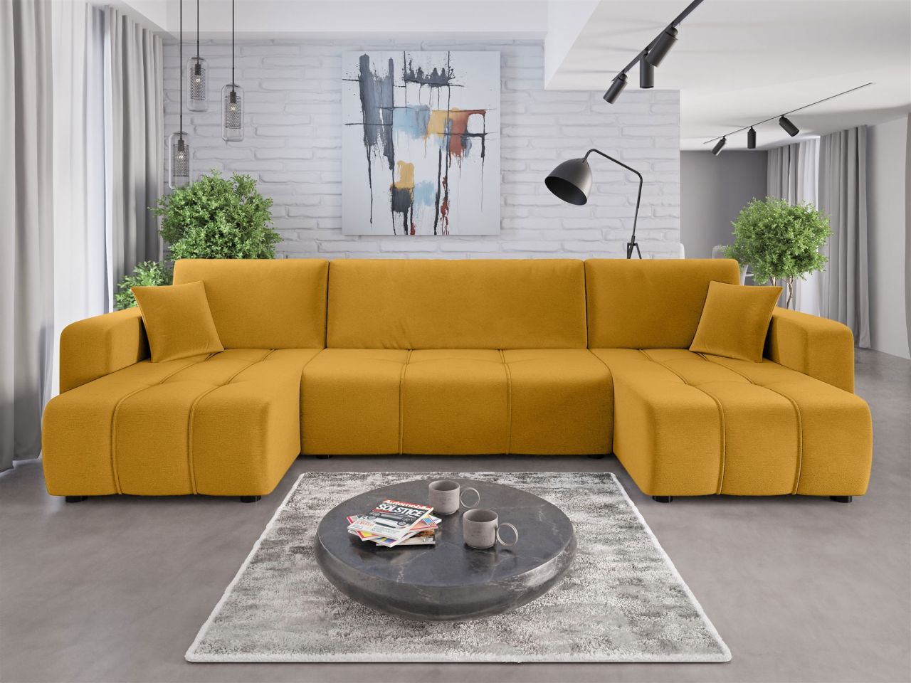 Wohnlandschaft mit Schlaffunktion DAGNY Sofa U-Form in Stoff Kronos Senfgelb Wohnlandschaft mit Schlaffunktion DAGNY Sofa U-Form in Stoff Kronos Senfgelb von Fun Möbel