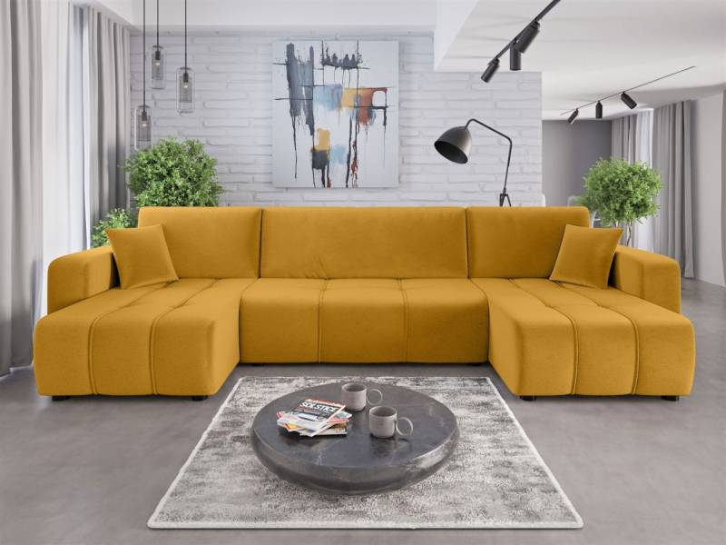 Wohnlandschaft mit Schlaffunktion DAGNY Sofa U-Form in Stoff Kronos Senfgelb Wohnlandschaft mit Schlaffunktion DAGNY Sofa U-Form in Stoff Kronos Senfgelb von Fun Möbel