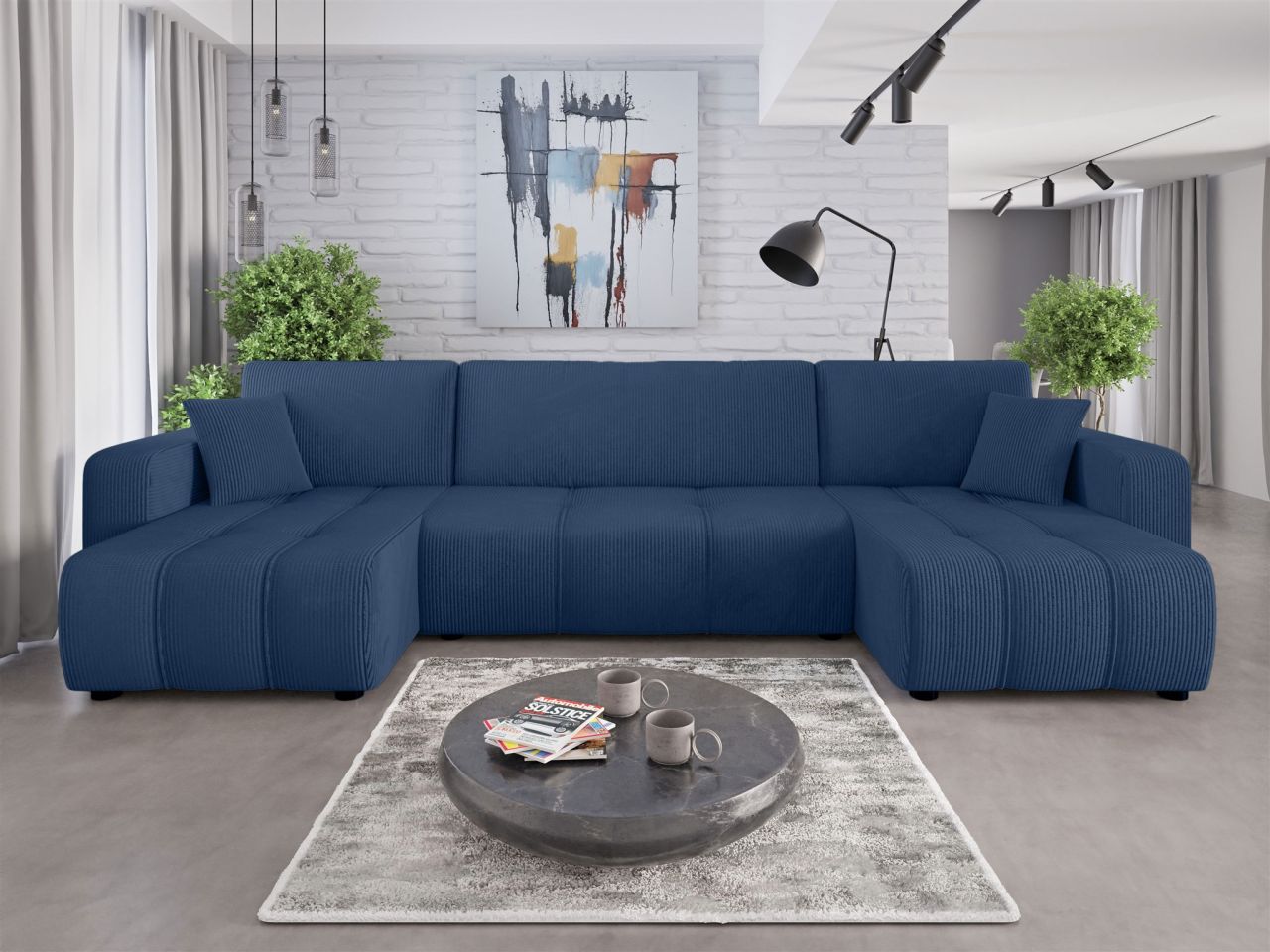 Wohnlandschaft mit Schlaffunktion DAGNY Sofa U-Form in Stoff Poso Blau Wohnlandschaft mit Schlaffunktion DAGNY Sofa U-Form in Stoff Poso Blau von Fun Möbel