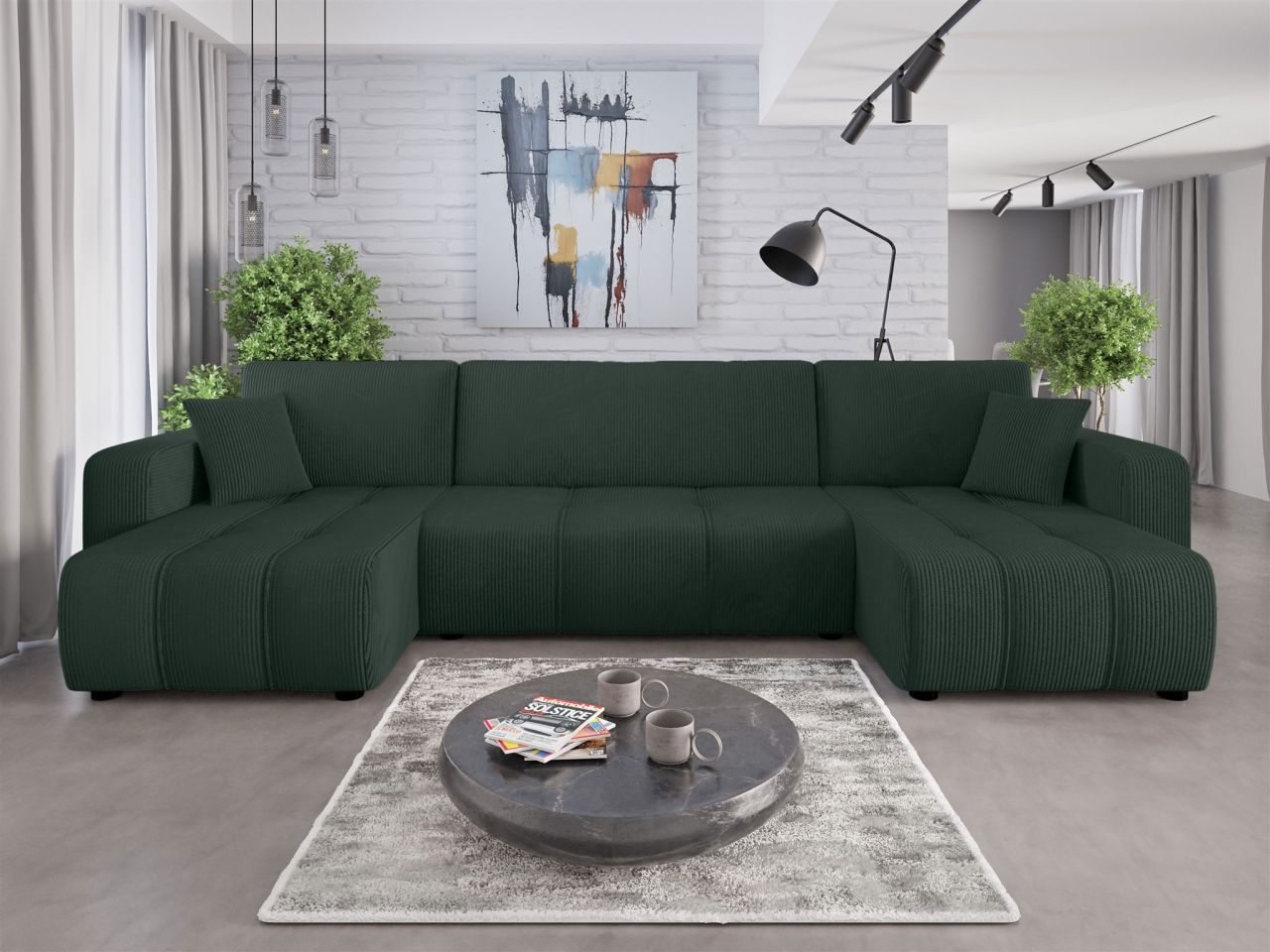 Wohnlandschaft mit Schlaffunktion DAGNY Sofa U-Form in Stoff Poso Grün Wohnlandschaft mit Schlaffunktion DAGNY Sofa U-Form in Stoff Poso Grün von Fun Möbel