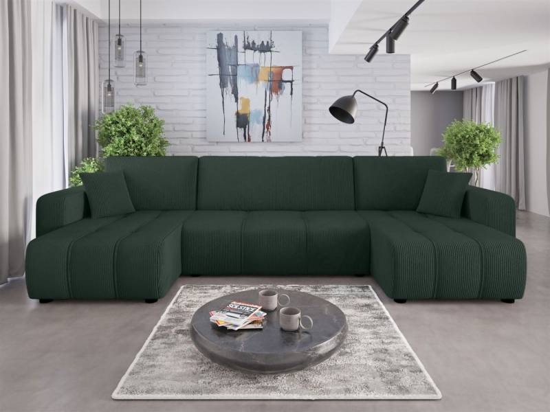 Wohnlandschaft mit Schlaffunktion DAGNY Sofa U-Form in Stoff Poso Grün Wohnlandschaft mit Schlaffunktion DAGNY Sofa U-Form in Stoff Poso Grün von Fun Möbel