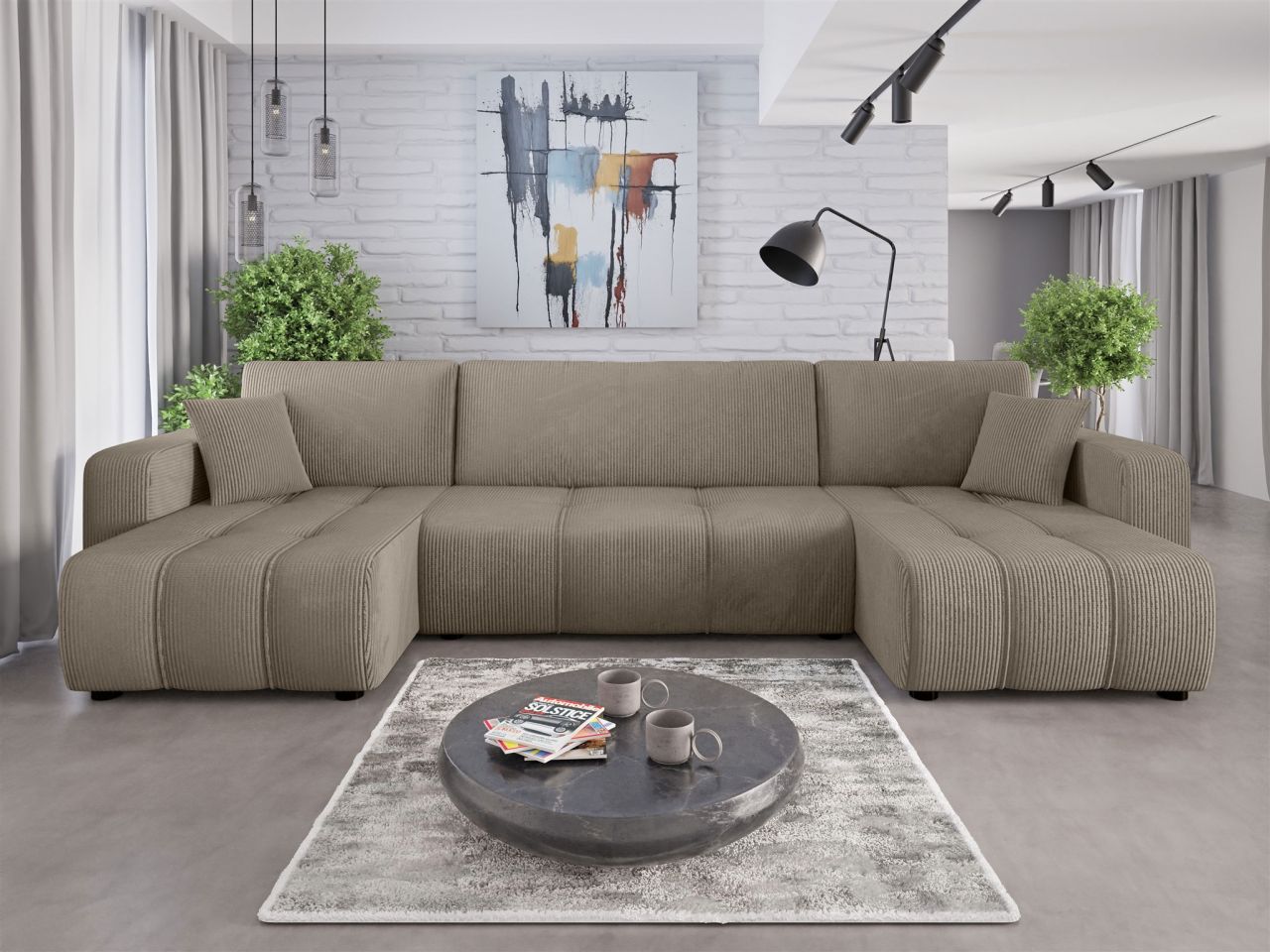 Wohnlandschaft mit Schlaffunktion DAGNY Sofa U-Form in Stoff Poso Hellbraun Wohnlandschaft mit Schlaffunktion DAGNY Sofa U-Form in Stoff Poso Hellbraun von Fun Möbel