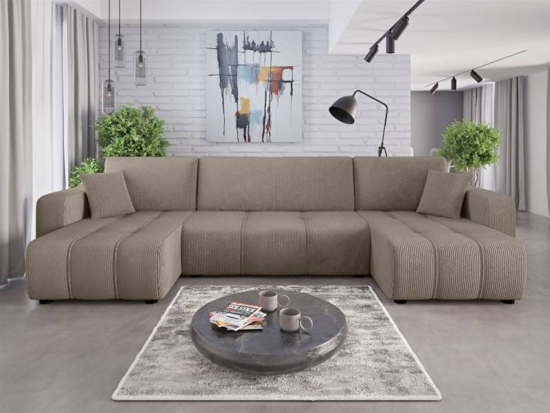 Wohnlandschaft mit Schlaffunktion DAGNY Sofa U-Form in Stoff Poso Hellbraun Wohnlandschaft mit Schlaffunktion DAGNY Sofa U-Form in Stoff Poso Hellbraun von Fun Möbel