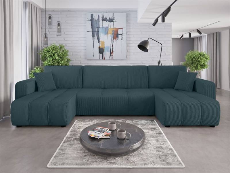 Wohnlandschaft mit Schlaffunktion DAGNY Sofa U-Form in Stoff Poso Meeresgrün Wohnlandschaft mit Schlaffunktion DAGNY Sofa U-Form in Stoff Poso Meeresgrün von Fun Möbel