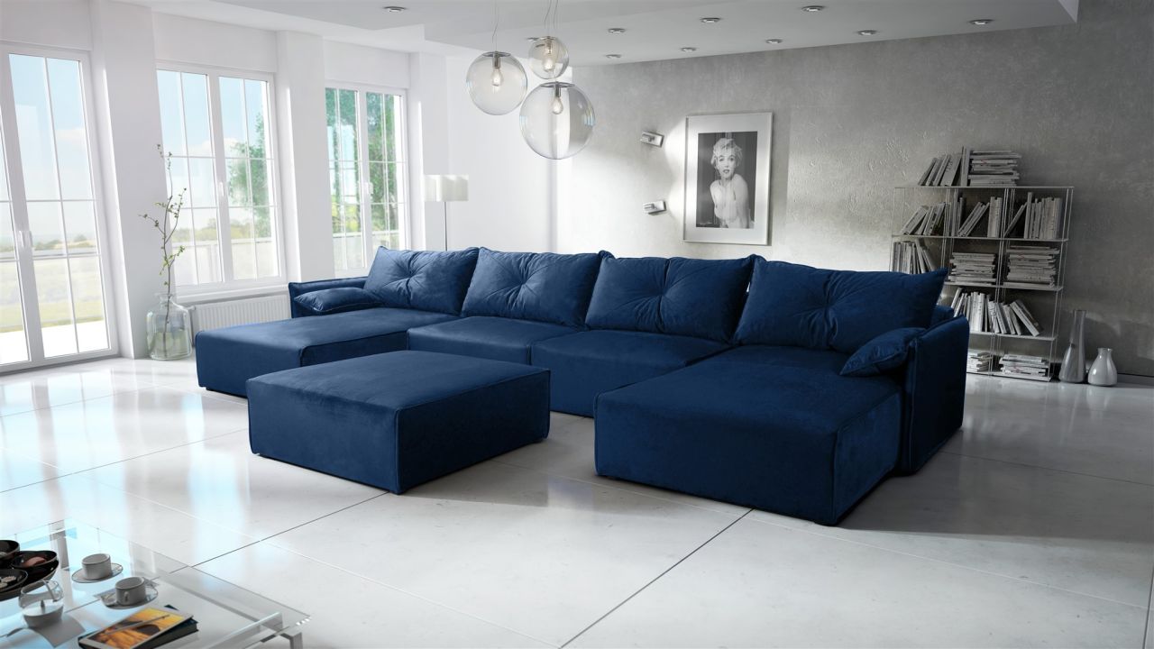 Wohnlandschaft mit Schlaffunktion HUNTER in Stoff Royal Blau Inkl. Hocker Wohnlandschaft mit Schlaffunktion HUNTER in Stoff Royal Blau Inkl. Hocker von Fun Möbel