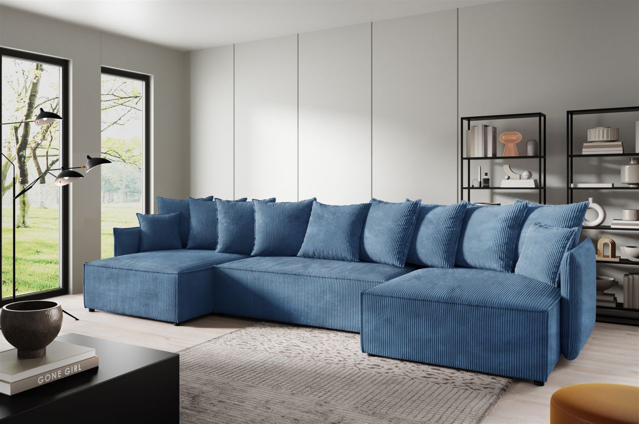 Wohnlandschaft mit Schlaffunktion MINEA Sofa U-Form in Stoff Poso Blau Wohnlandschaft mit Schlaffunktion MINEA Sofa U-Form in Stoff Poso Blau von Fun Möbel
