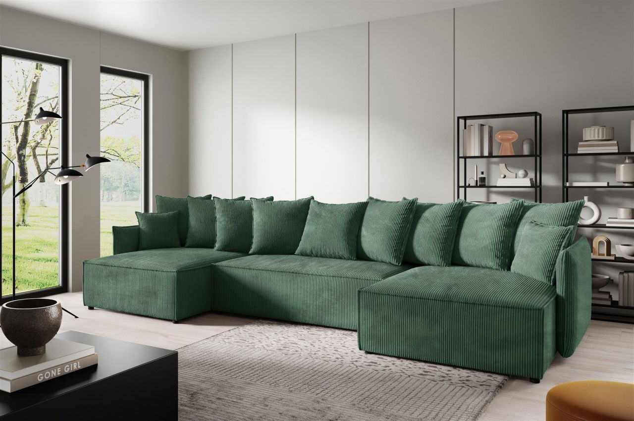 Wohnlandschaft mit Schlaffunktion MINEA Sofa U-Form in Stoff Poso Grün Wohnlandschaft mit Schlaffunktion MINEA Sofa U-Form in Stoff Poso Grün von Fun Möbel