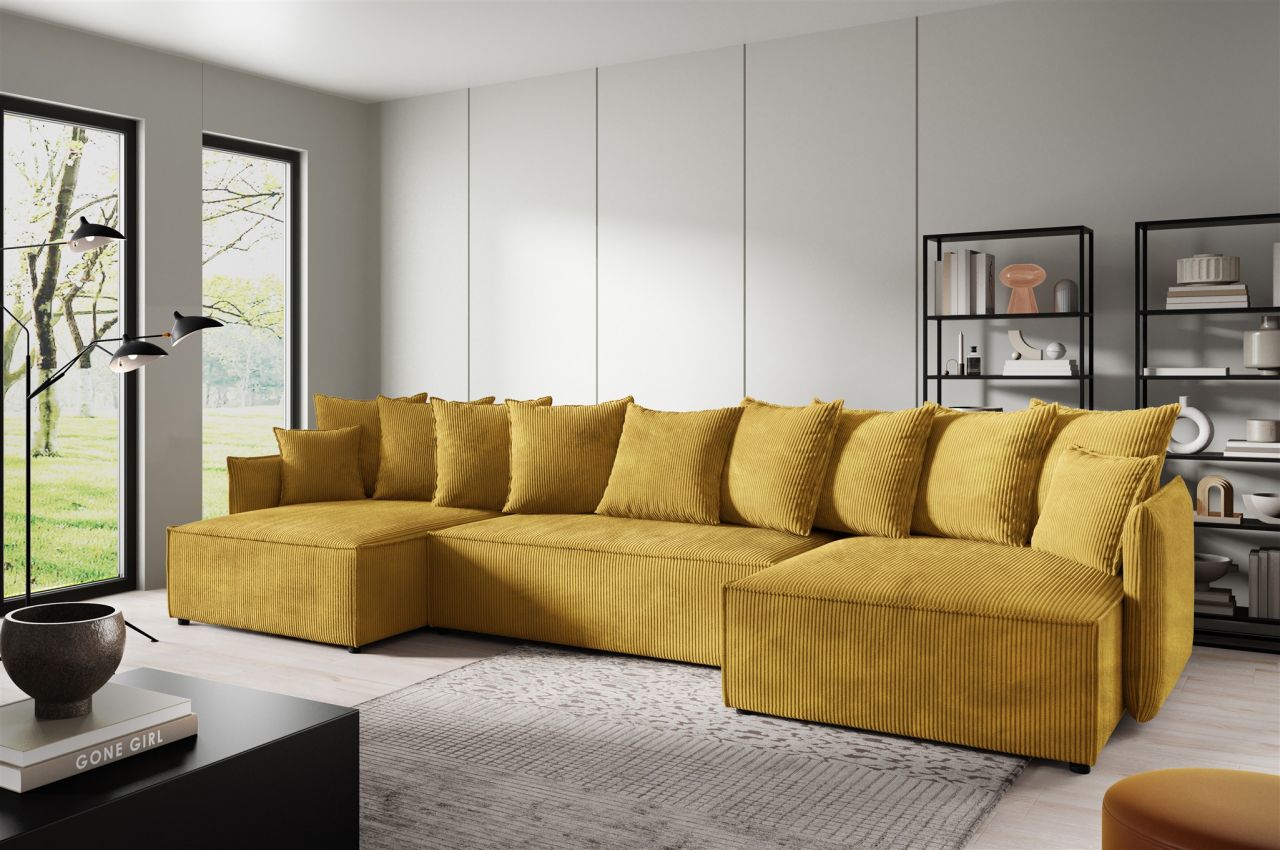 Wohnlandschaft mit Schlaffunktion MINEA Sofa U-Form in Stoff Poso Honiggelb Wohnlandschaft mit Schlaffunktion MINEA Sofa U-Form in Stoff Poso Honiggelb von Fun Möbel