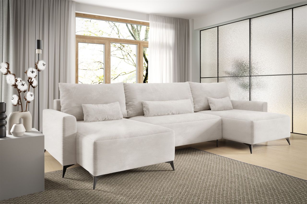 Wohnlandschaft mit Schlaffunktion SILVES Sofa U-Form Stoff Poso Altweiß Wohnlandschaft mit Schlaffunktion SILVES Sofa U-Form Stoff Poso Altweiß von Fun Möbel