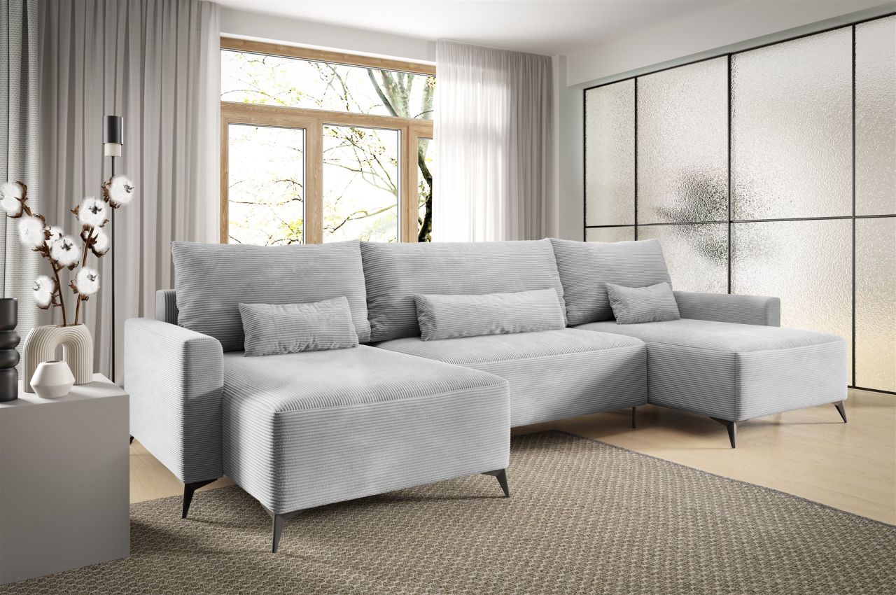 Wohnlandschaft mit Schlaffunktion SILVES Sofa U-Form Stoff Poso Hellgrau Wohnlandschaft mit Schlaffunktion SILVES Sofa U-Form Stoff Poso Hellgrau von Fun Möbel
