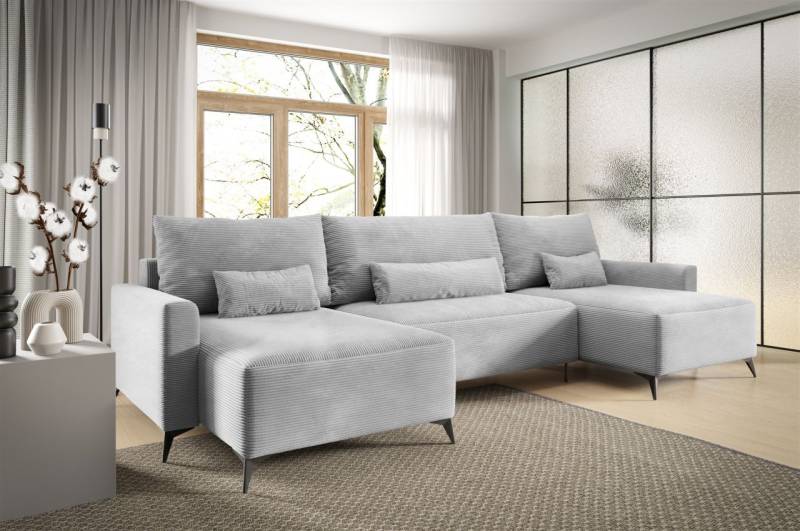 Wohnlandschaft mit Schlaffunktion SILVES Sofa U-Form Stoff Poso Hellgrau Wohnlandschaft mit Schlaffunktion SILVES Sofa U-Form Stoff Poso Hellgrau von Fun Möbel