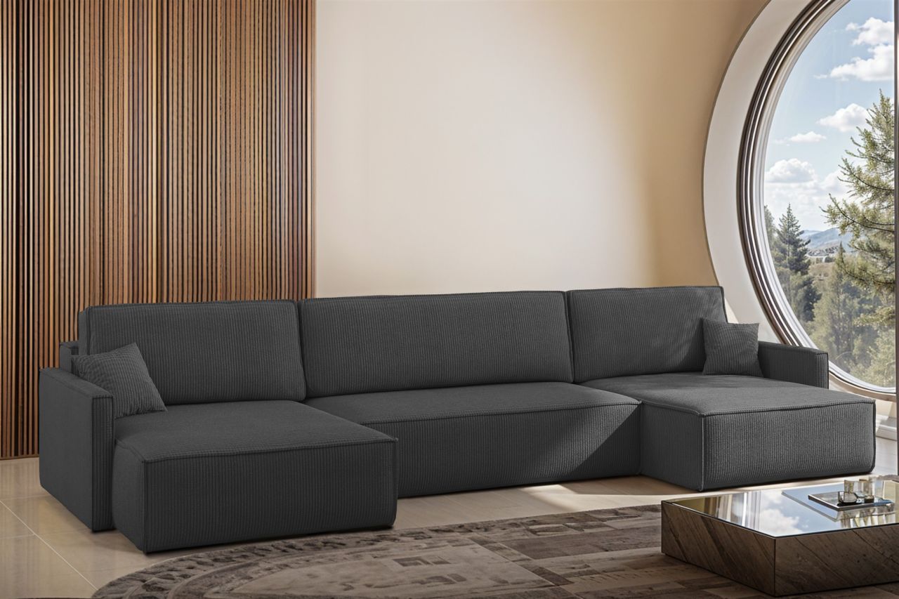 Wohnlandschaft mit Schlaffunktion Sofa LOUIS Stoff Scala Dunkelgrau Wohnlandschaft mit Schlaffunktion Sofa LOUIS Stoff Scala Dunkelgrau von Fun Moebel