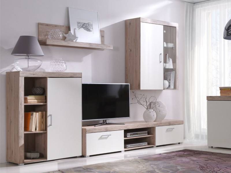 Wohnwand Schrankwand 4 tlg. YORK Sanremo-Creme mit LED-Beleuchtung von Fun Moebel