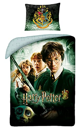 Fun Unlimited Original Harry Potter Bettwäsche Wendebettwäsche Set,2-teilig, 135 x 200 cm, 80 x 80 cm, 100% Baumwolle, Linon, Hogwarts Schule von BrandMac