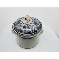 Handgemachte Steinzeug Servierschale/Tureen/Gemüseschale/Beizbehälter Mit Deckel in Blau Und Grau von Fun2CollectTreasures