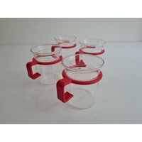 Vintage Bodum Bistro Red Tee Kaffee Gläser Mcm Glas/Kunststoff Kombitasse von FunAntic