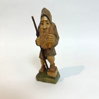 Vintage Deutsche Hölzerne Handgeschnitzte Und Bemalte Figur Wichtel von FunAntic