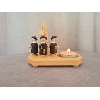 Vintage Deutscher Kerzenständer Mit Holzfiguren Handgemachtes Design von FunAntic