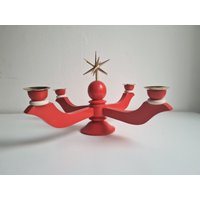 Vintage Deutscher Kerzenständer Original Erzgebirge Handarbeit Design von FunAntic