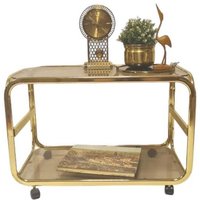 Vintage Hollywood Regency Großer Messing Tisch Auf Rollen Und Rauchglas 1980Er Jahre von FunAntic