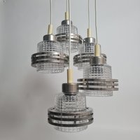 Vintage Kaskadenlampe Pendel 5 Lichter Metall Und Glas Mid Century Modernes Design Kronleuchter Tschechoslowakei 1970Er Jahre von FunAntic