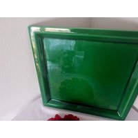 Vintage Keramik Grün Glasiert Tablett Servierschale Platte Schale 80Er Jahre von FunAntic