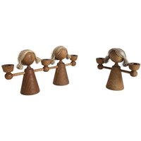 Vintage Kerzenständer Holzfiguren Mädchen Teakholz Flachshaar Ddr Von Vero Retro Сhristmas Decor 60Er Jahre Ostalgie von FunAntic