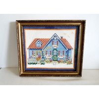 Vintage Kreuzstich Cottage Szene Gold Gerahmt Unter Glas Hand Gemacht Handarbeit Kunst Kit Verzauberung Nach Hause Süße Haus von FunAntic