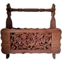 Vintage Mid Century Holz Handarbeit Zeitungsständer 80Er Jahre von FunAntic